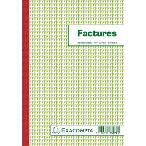 Cahier de facture avec tva Manifold Exacompta autocopiant 21 x 14,8 cm 50 pages triple exemplaires 3279E