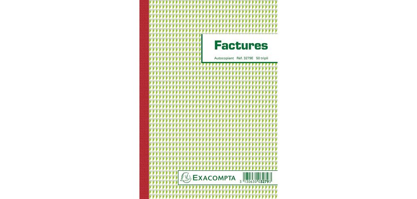 Cahier de facture avec tva Manifold Exacompta autocopiant 21 x 14,8 cm 50 pages triple exemplaires 3279E