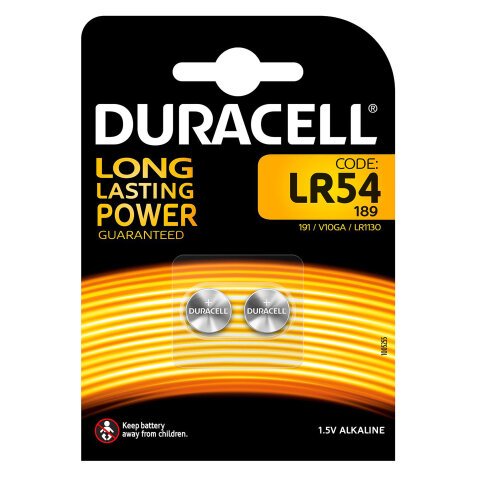 Pile alcaline Duracell spéciale LR54 1,5 V, lot de 2 (189 / 191 / V10GA / LR1130)