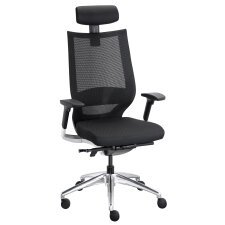 Fauteuil de bureau Fortis tissu et maille - avec accoudoirs, appui-tête, réglage profondeur d’assise et soutien lombaire - Mécanisme Synchrone + réglage profondeur d’assise