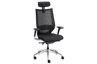 Fauteuil de bureau Fortis tissu et maille - avec accoudoirs, appui-tête, réglage profondeur d’assise et soutien lombaire - Mécanisme Synchrone + réglage profondeur d’assise