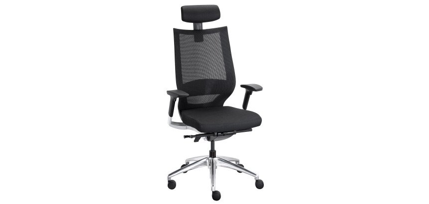 Fauteuil de bureau Fortis tissu et maille - avec accoudoirs, appui-tête, réglage profondeur d’assise et soutien lombaire - Mécanisme Synchrone + réglage profondeur d’assise