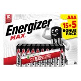 Pile alcaline AAA - Pack 15 piles LR3 Energizer Max + 5 offertes