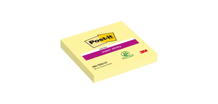 Notes jaunes SUPER STICKY POST-IT 76 x 76 mm - Bloc de 90 feuilles