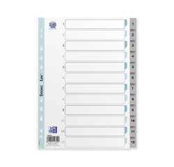 Separadores numéricos de polipropileno A4 12 divisiones gris Elba
