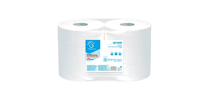 Toiletpapier Maxi Jumbo dubbele dikte wit - doos van 6 rollen 360 m