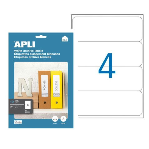 Box of 40 address labels Apli for inkjet, laser and copier - white 190 x 61 mm