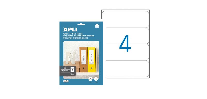 Box von 40 Adressetiketten Apli für Laser, Tintenstrahl und Kopierer - weiß 190 x 61 mm