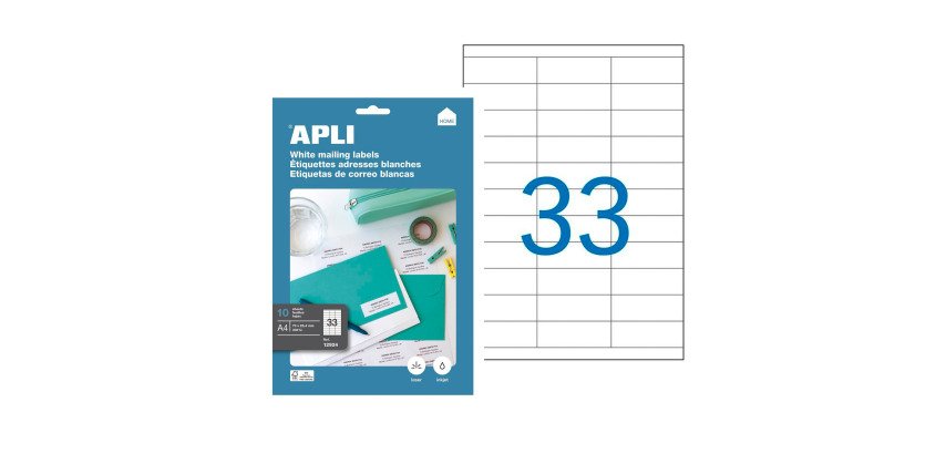 Box von 330 Adressetiketten Apli für Laser, Tintenstrahl und Kopierer - weiß 70 x 25,4 mm