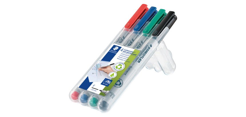 Stylo feutre Staedtler effaçable Lumocolor 316 F écriture fine - Étui de 4 couleurs classiques