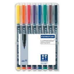 Set 8 felt markers Lumocolor Staedtler permanent ink assorted colours medium tip