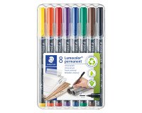 Stylo feutre permanent Staedtler Lumocolor 'dry safe' couleurs assorties 1 mm - Pochette de 8