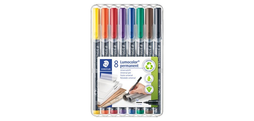 Rotulador Lumocolor permanente Staedtler - Caja 8 colores surtidos punta media