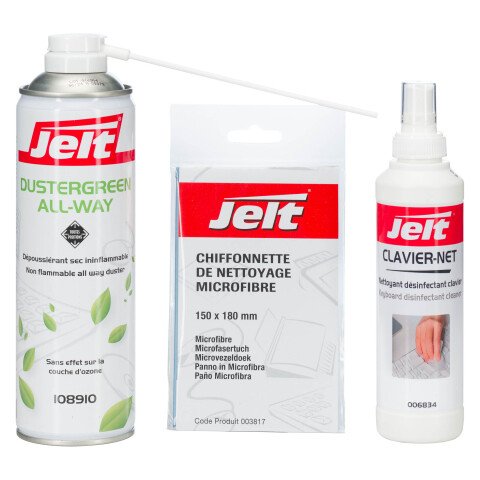Pack de limpieza para teclado, aerosol de gas seco + pulverizador de teclado + paño de microfibras