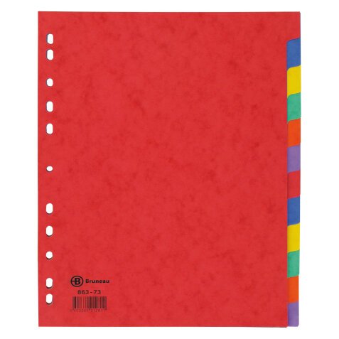 Intercalaire A4+ carte lustrée colorée Bruneau 12 onglets neutres multicolores - 1 jeu
