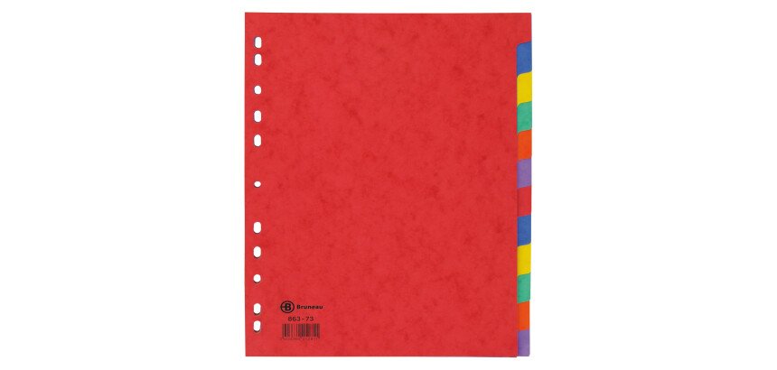 Intercalaire A4+ carte lustrée colorée Bruneau 12 onglets neutres multicolores - 1 jeu