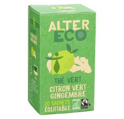 Groene thee Bio Alter Eco met citroen/gember - Doos met 20 platte zakjes