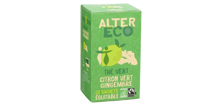 Thé vert Bio Alter Eco citron vert/gimgembre - Boîte de 20 sachets plats