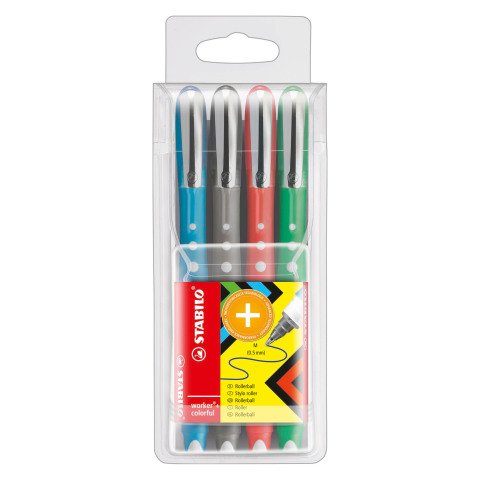 Bolígrafo roller STABILO Worker Colorful escritura media - Paquete de 4 colores