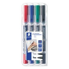 Marqueur permanent Staedtler Lumocolor Duo 348 pointes ogives 1,5 mm et pinceau 0,6 mm - Pochette de 4 couleurs assorties