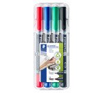 Permanente marker Staedtler Lumocolor Duo 348 met kegelpunt van 1,5 mm en een fijne punt van 0,6 mm - Etui met 4 verschillende kleuren