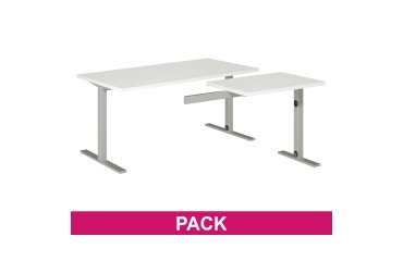 Pack desk white D 160 cm metallic legs + hanging side desk Optyma 