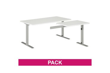 Pack bureau blanc I 160 cm pieds métal + retour suspendu Optyma