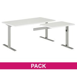 De_pack bureau blanc l160 cm pieds métal + retour