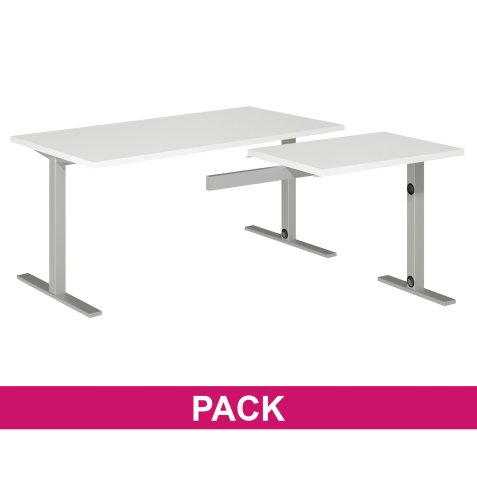 Pack desk white D 160 cm metallic legs + hanging side desk Optyma 