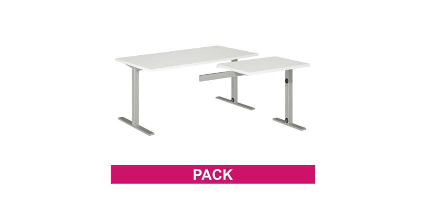 Pack desk white D 160 cm metallic legs + hanging side desk Optyma 