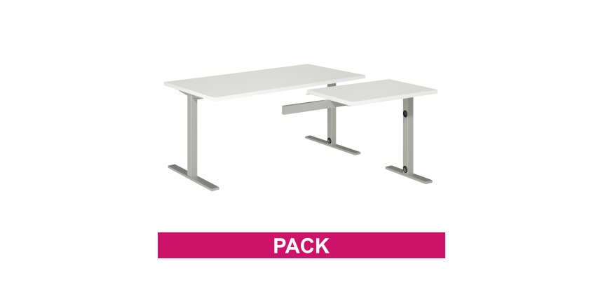 Pack werkpost wit D 160 cm metalen poten + hangende bijzet Optyma 