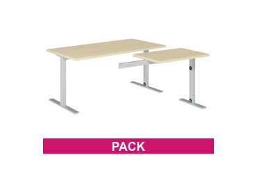 Pack bureau chêne I 160 cm pieds métal + retour suspendu Optyma