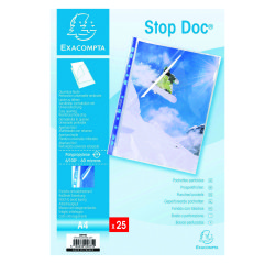 Sachet de 25 pochettes perforées Stop doc ouverture en coin - polypropylène lisse 6/100e - A4