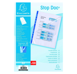 Fundas multitaladro apertura oblicua Exacompta Stop Doc A4 de polipropileno liso 6/100 - Caja de 100
