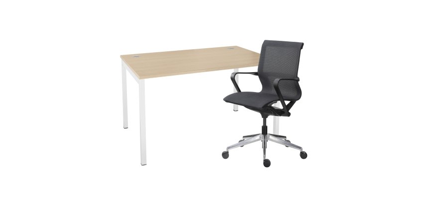 Pack design bureau Squadra chêne clair L120 cm + chaise Edgar