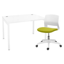 Escritorio de oficina blanco Squadra + Silla Karel verde