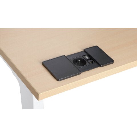 Regleta empotrable negra con tapa deslizante 1 toma de corriente + 1 puerto RJ45 + 1 puerto USB - Ø 80 mm
