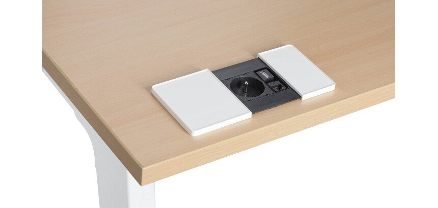 Regleta empotrable con tapa deslizante 1 toma de corriente + 1 puerto RJ45 + 1 puerto USB - Ø 80 mm