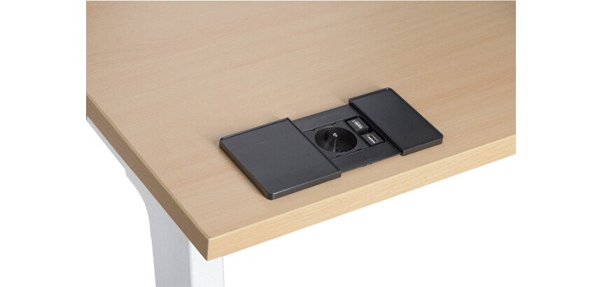 Regleta encastrable con tapa deslizante 1 toma de corriente + 2 puertos USB