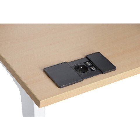 Regleta encastrable con tapa deslizante Negro 1 toma de corriente + 2 puertos USB