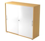 Corps hêtre, portes blanches H 110 x L 120 x P 40 cm