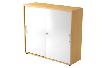 Corps hêtre, portes blanches H 110 x L 120 x P 40 cm