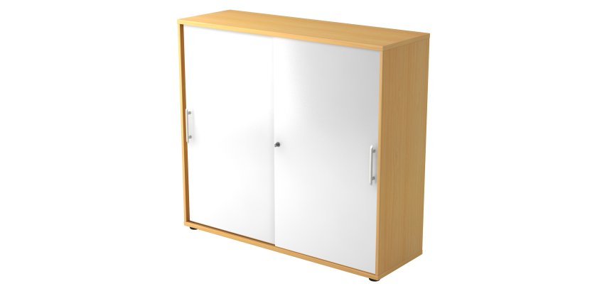 Corps hêtre, portes blanches H 110 x L 120 x P 40 cm
