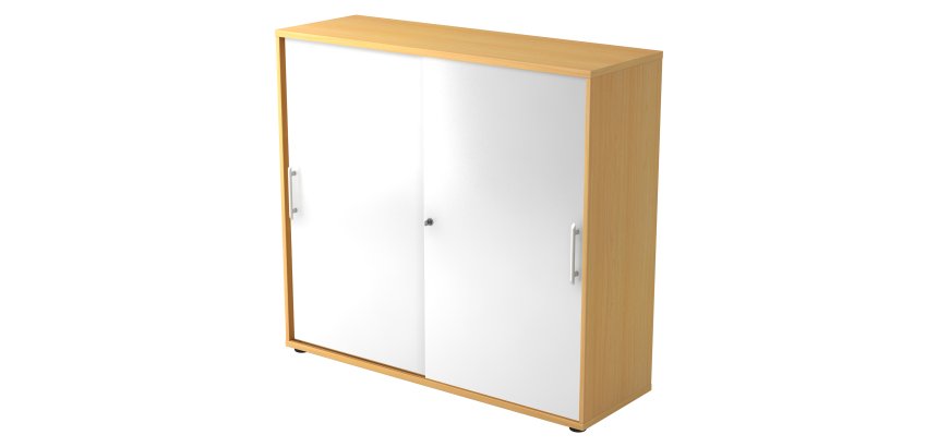 Corps hêtre, portes blanches H 110 x L 120 x P 40 cm