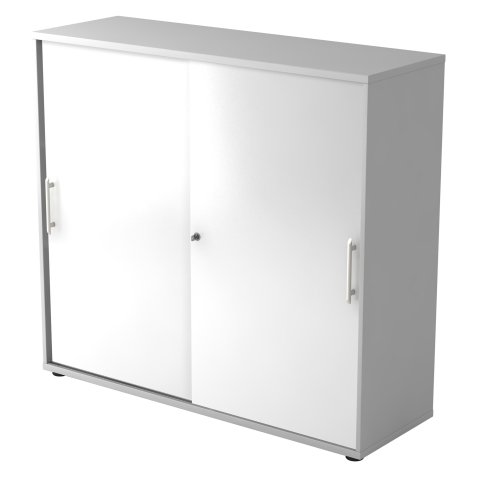 Grijze kast, witte deuren H 110 x B 120 x D 40 cm