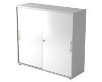Grijze kast, witte deuren H 110 x B 120 x D 40 cm