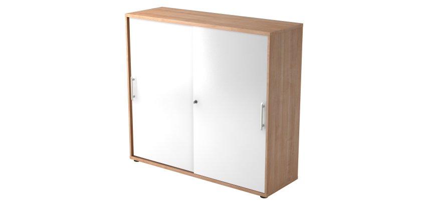 Walnut body, white doors H 110 x W 120 x D 40 cm