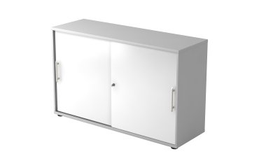 Grijze kast, witte deuren H 74,8 x B 120 x D 40 cm