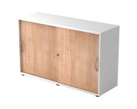 Corps blanc, portes noyers H 74,8 x L 120 x P 40 cm