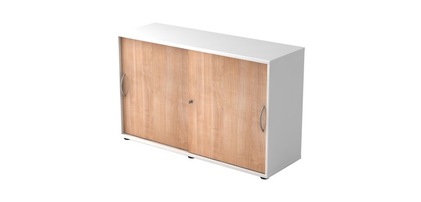Corps blanc, portes noyers H 74,8 x L 120 x P 40 cm